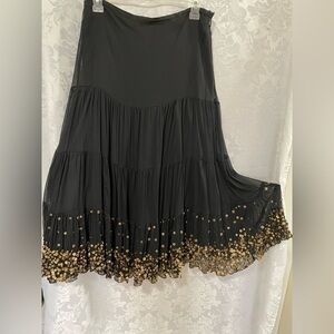 Women’s Boho embellished Maxi chiffon black tiered Skirt new no tag.